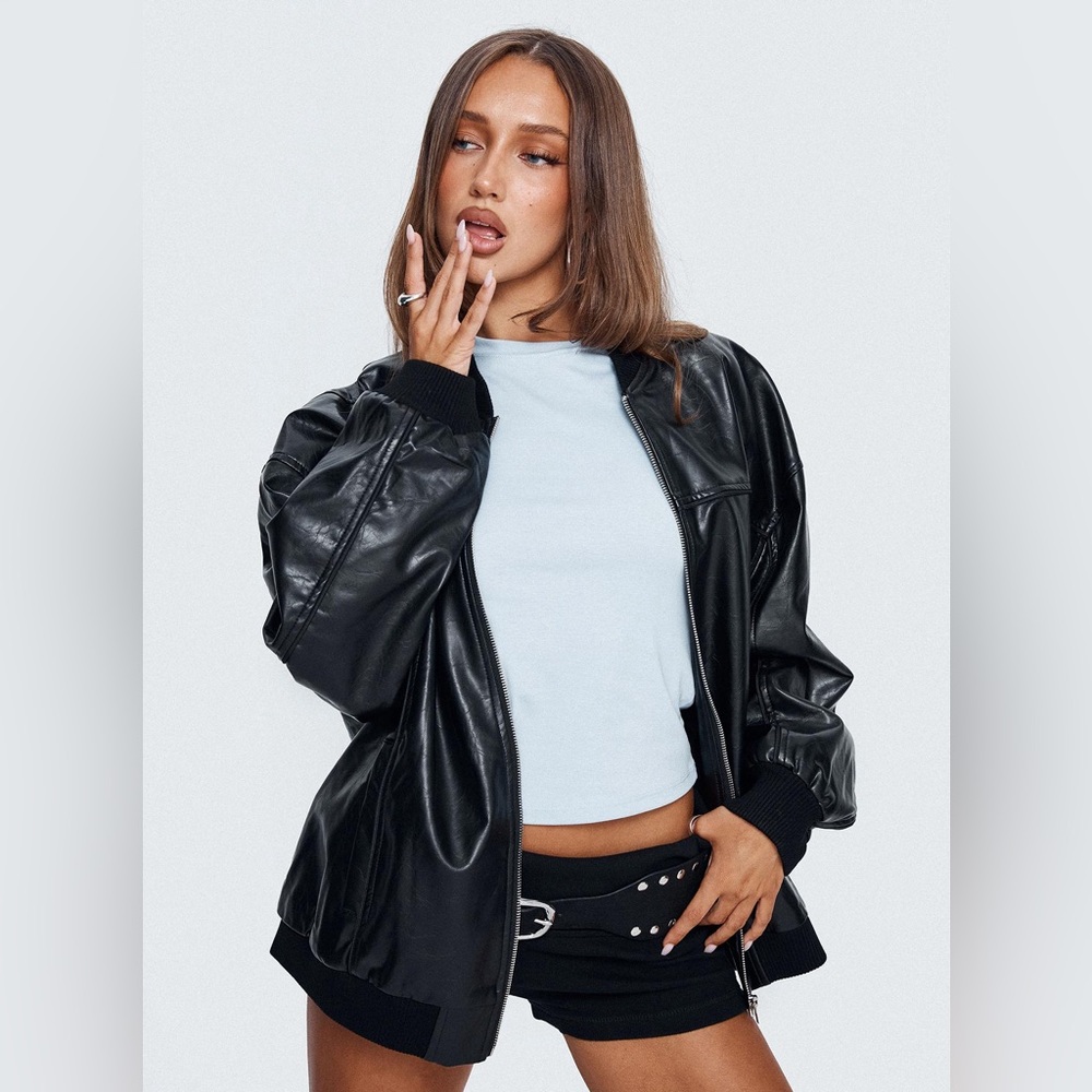 Princess Polly Believe It Faux Leather Bomber Jacket